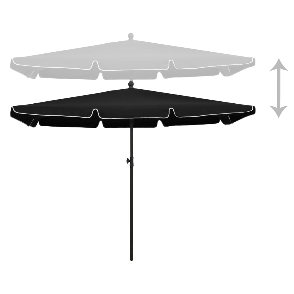 parasol med stang 210x140 cm sort