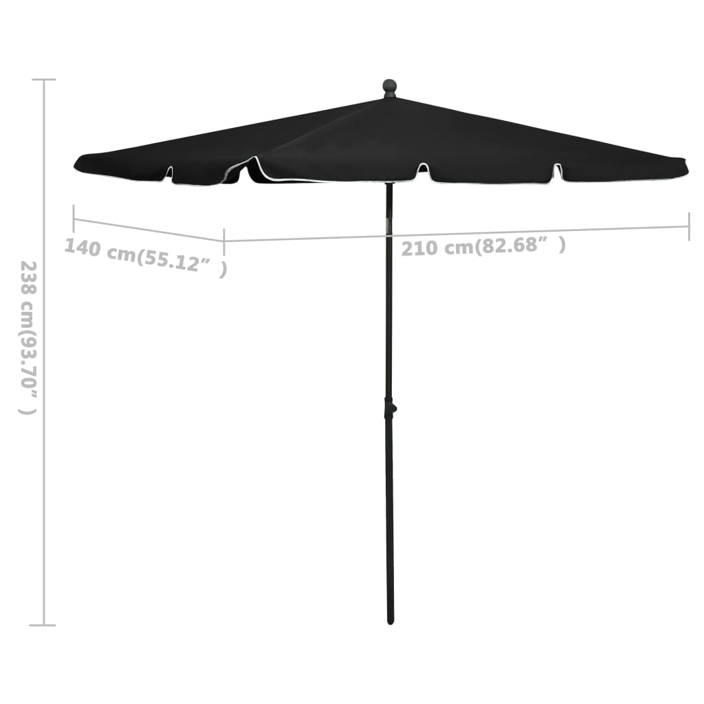 parasol med stang 210x140 cm sort