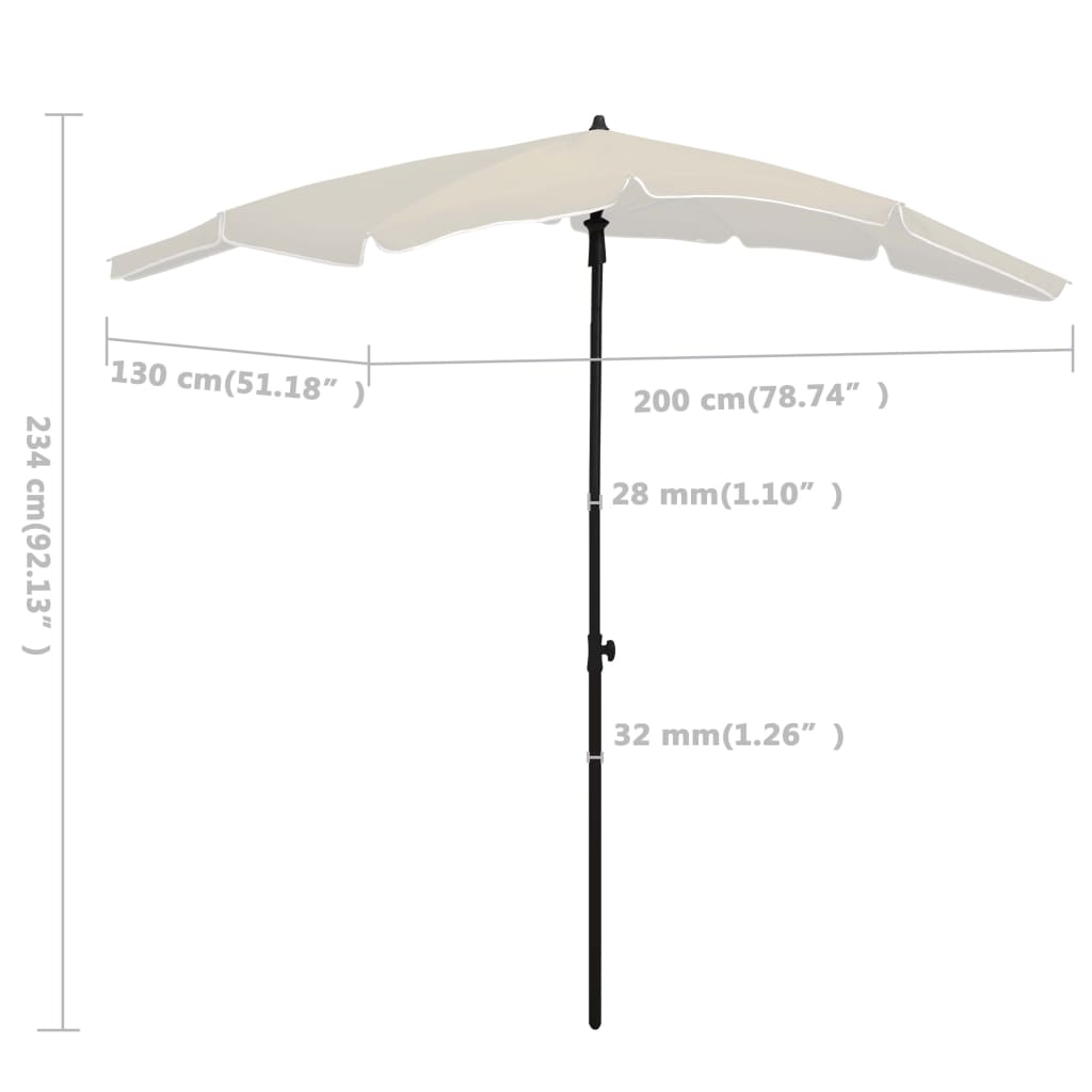 parasol med stang 200x130 cm sandfarvet