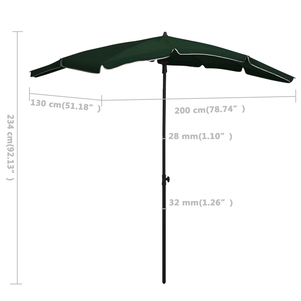 parasol med stang 200x130 cm grøn