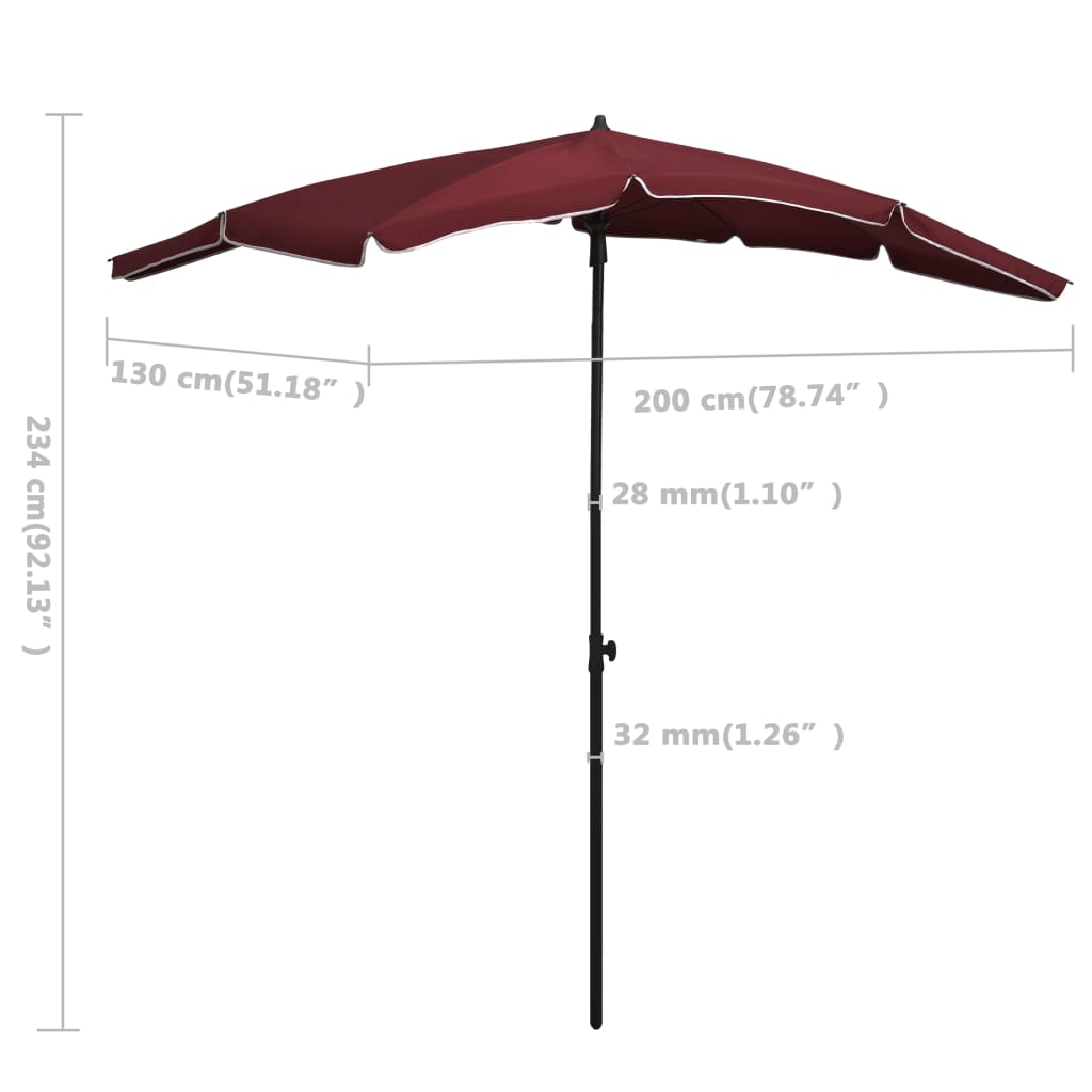 parasol med stang 200x130 cm bordeauxfarvet