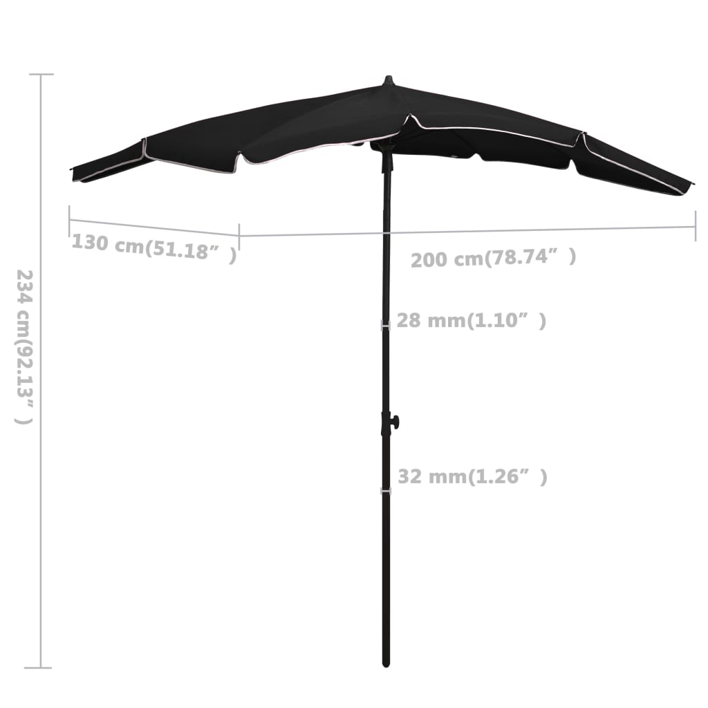 parasol med stang 200x130 cm sort