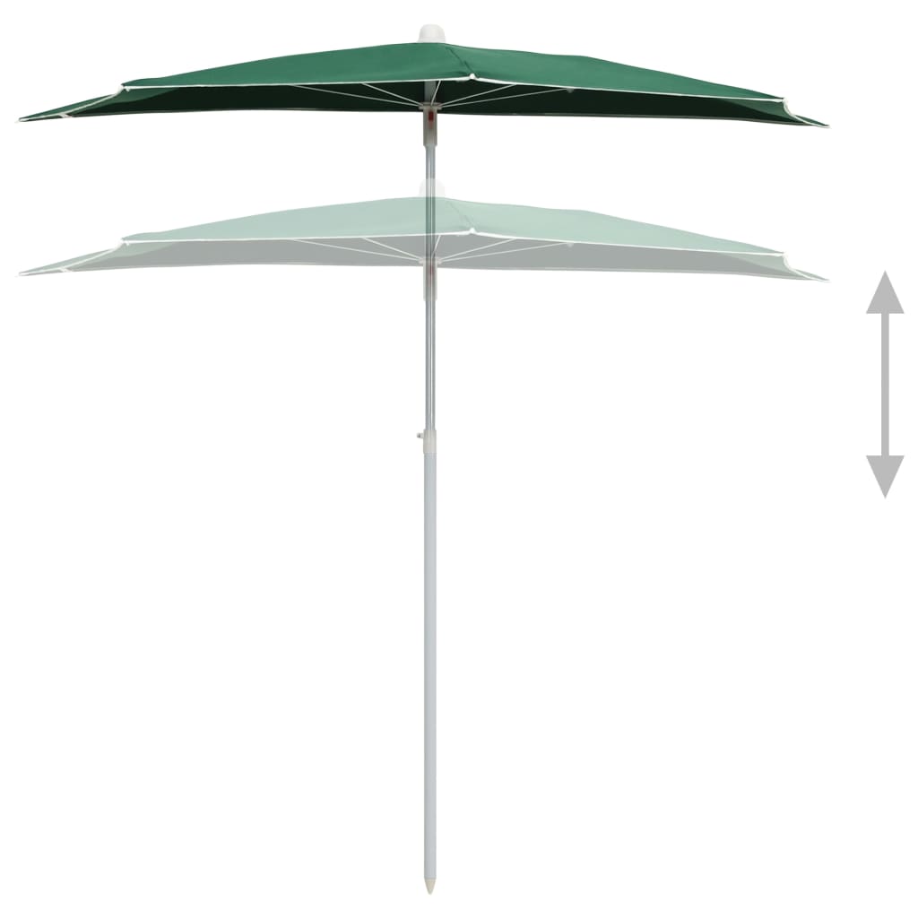 halv parasol med stang 180x90 cm grøn