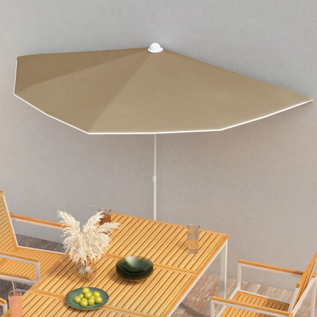 halv parasol med stang 180x90 cm gråbrun