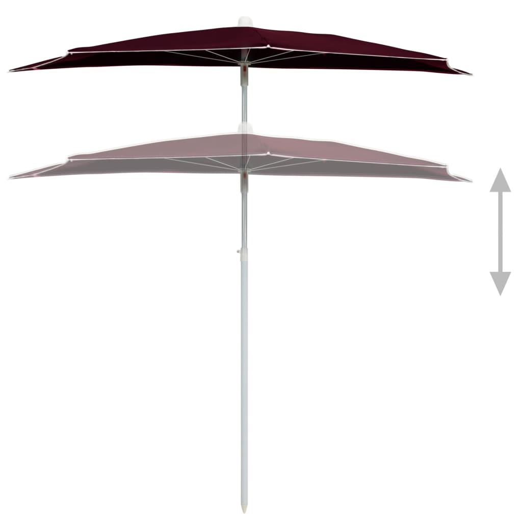 halv parasol med stang 180x90 cm bordeauxrød