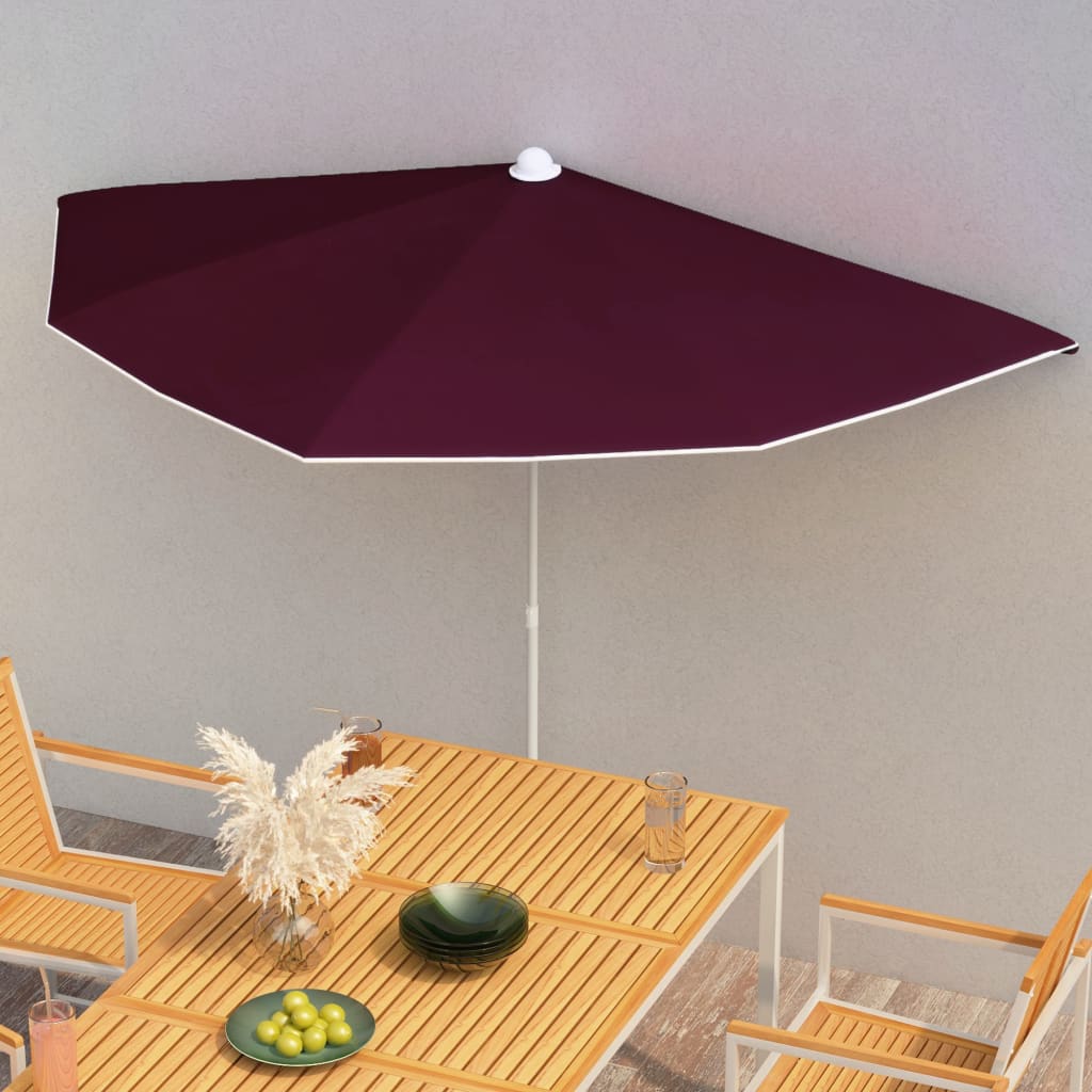 Halv Parasol Med Stang 180x90 Cm Bordeauxrød - Vidaxl