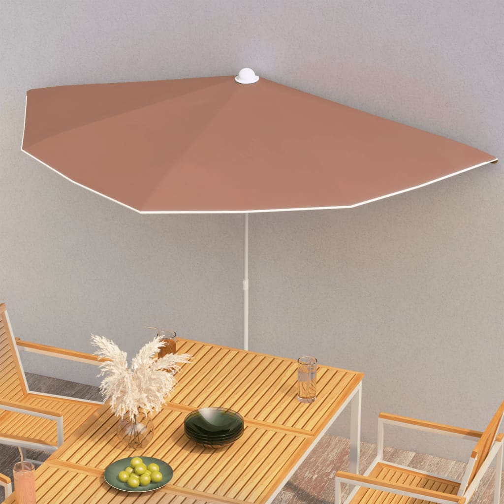 halv parasol med stang 180x90 cm terrakotta