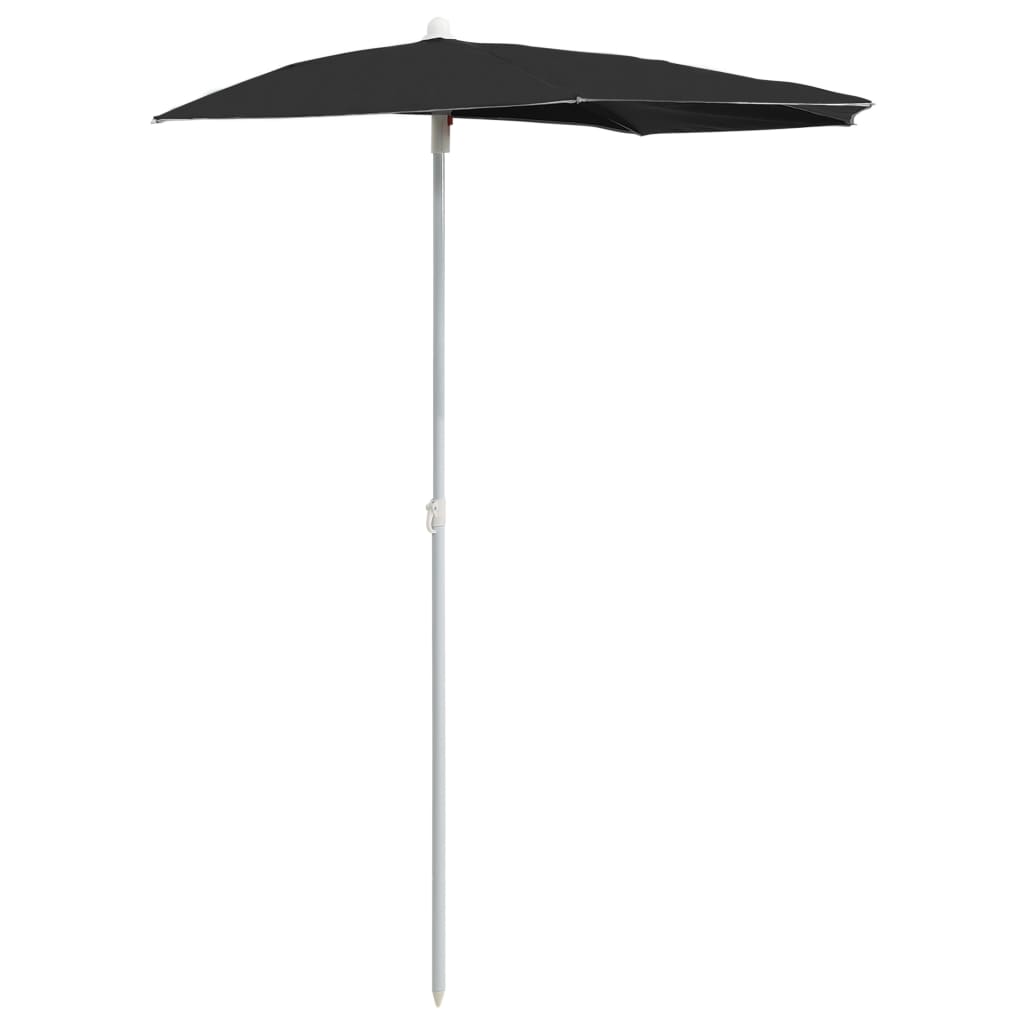 halv parasol med stang 180x90 cm sort