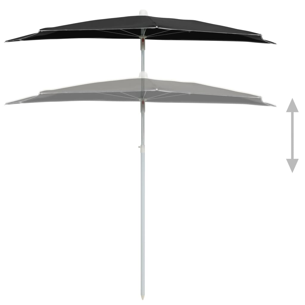 halv parasol med stang 180x90 cm sort