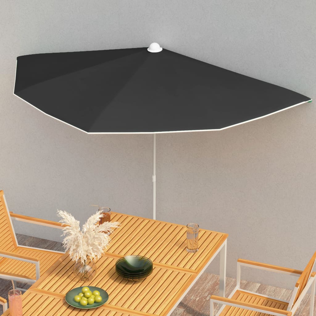 halv parasol med stang 180x90 cm sort