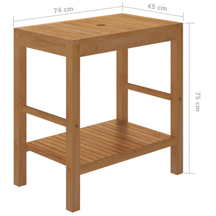 badeværelsesskab med håndvask massivt teak marmor sort