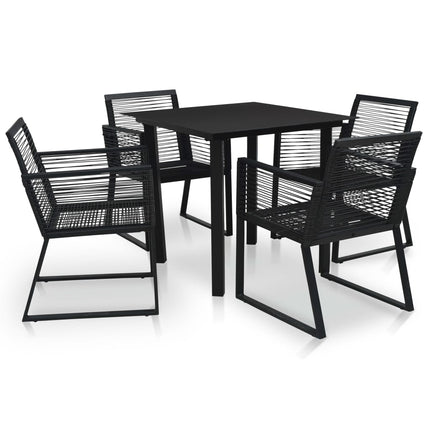 udendørs spisebordssæt 5 dele PVC-rattan sort