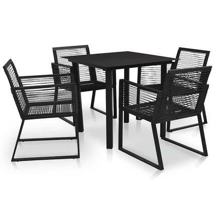 udendørs spisebordssæt 5 dele PVC-rattan sort