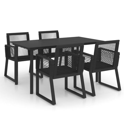 udendørs spisebordssæt 5 dele PVC-rattan sort