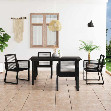 udendørs spisebordssæt 5 dele PVC-rattan sort