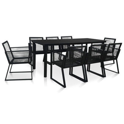 udendørs spisebordssæt 9 dele PVC rattan sort