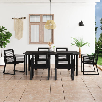 udendørs spisebordssæt 7 dele PVC-rattan sort