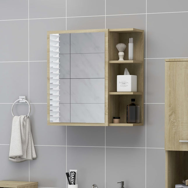 badeværelsesskab spejl 62,5x20,5x64cm konstrueret træ sonoma-eg