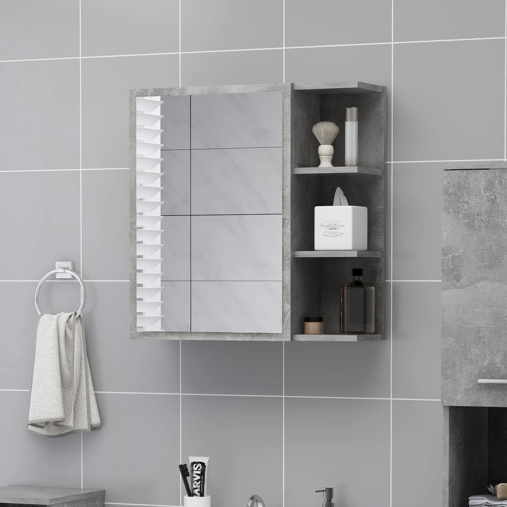 Spejlskab til badeværelse 62,5 × 20,5 × 64 cm - betongrå konstrueret træ