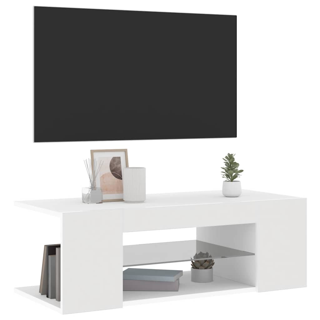 tv-skab med LED-lys 90x39x30 cm hvid