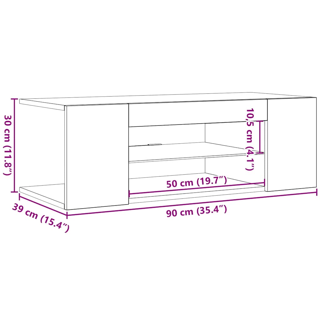 tv-skab med LED-lys 90x39x30 cm hvid