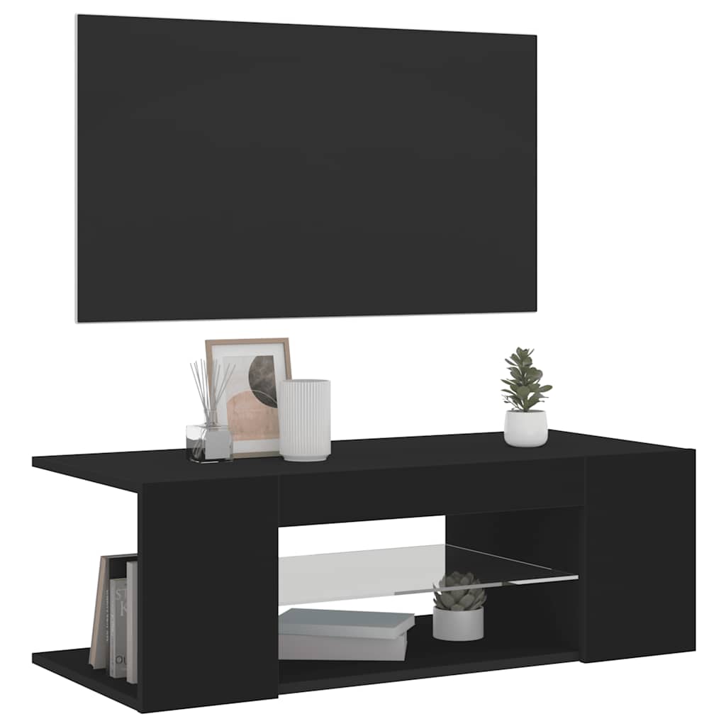 tv-bord med LED-lys 90x39x30 cm sort