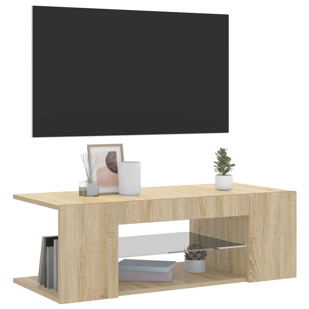 tv-bord med LED-lys 90x39x30 cm sonoma-eg