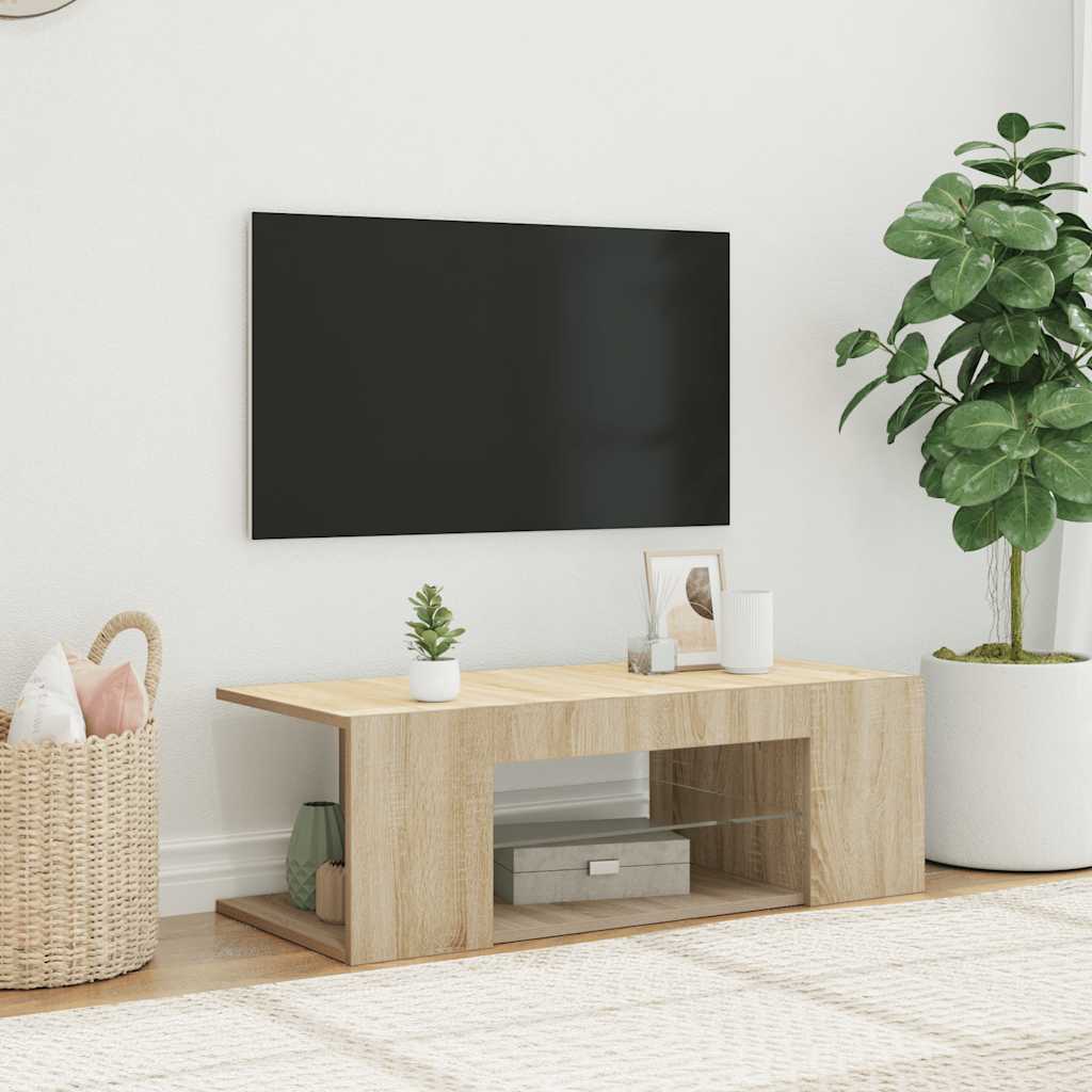 tv-bord med LED-lys 90x39x30 cm sonoma-eg