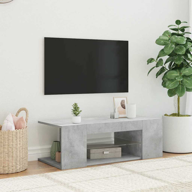 tv-bord med LED-lys 90x39x30 cm betongrå