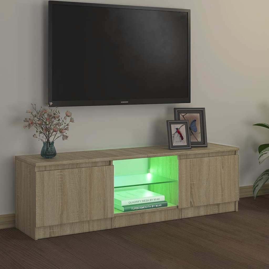 tv-bord med LED-lys 120x30x36 cm sonoma-eg