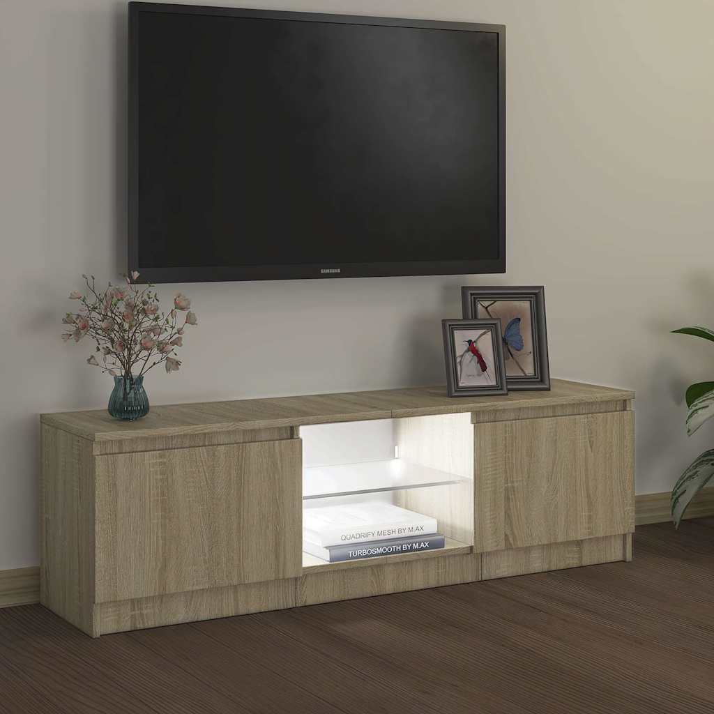 tv-bord med LED-lys 120x30x36 cm sonoma-eg