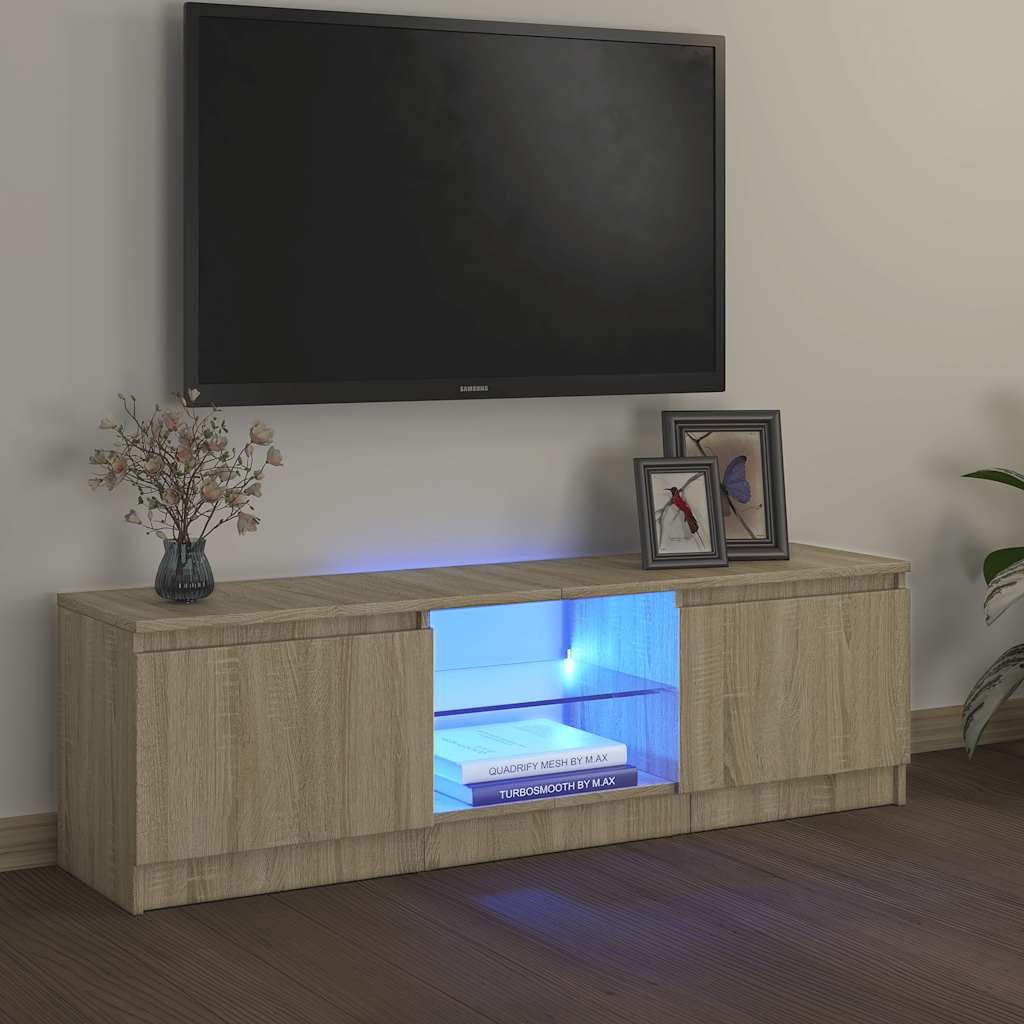 tv-bord med LED-lys 120x30x36 cm sonoma-eg