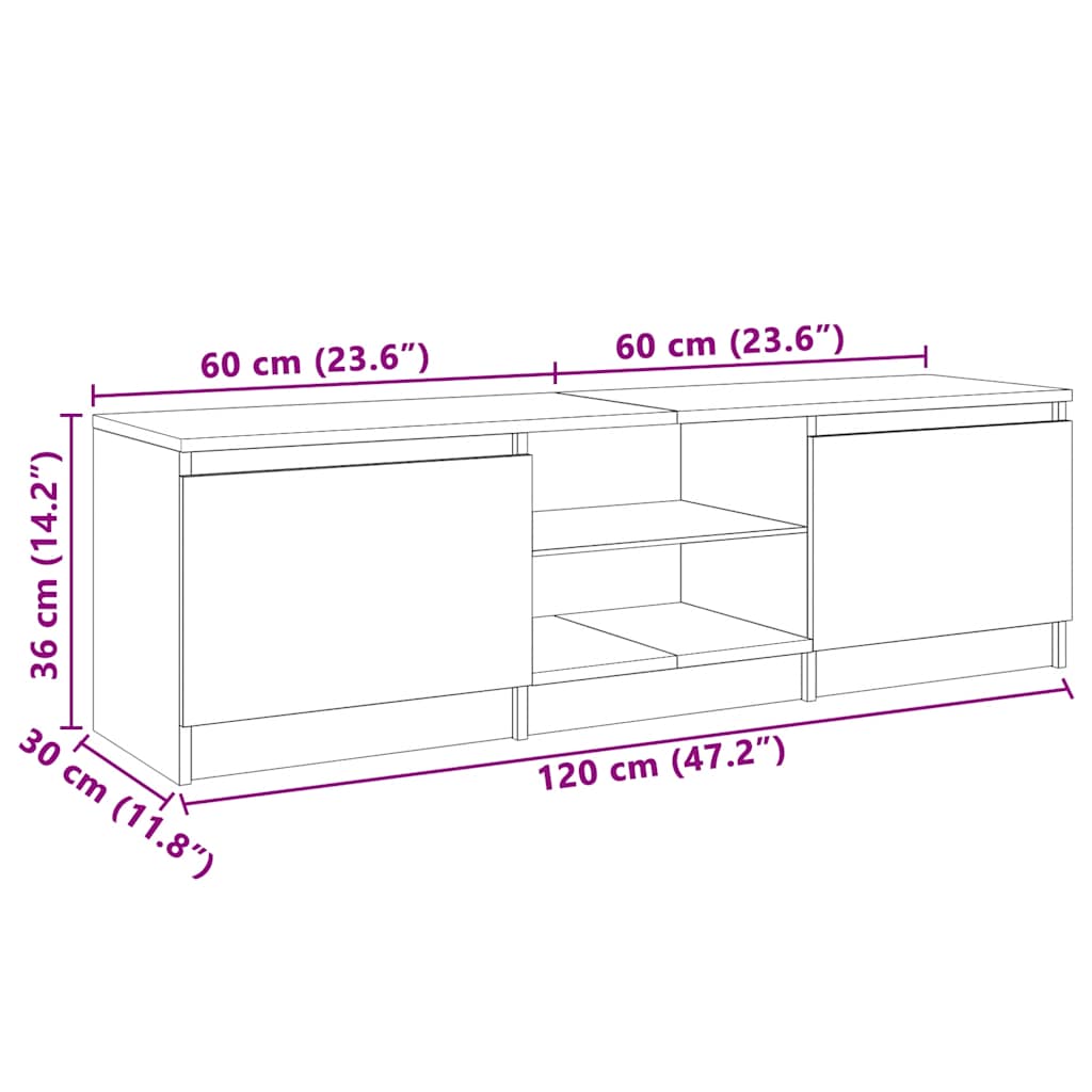 tv-skab med LED-lys 120x30x36 cm betongrå
