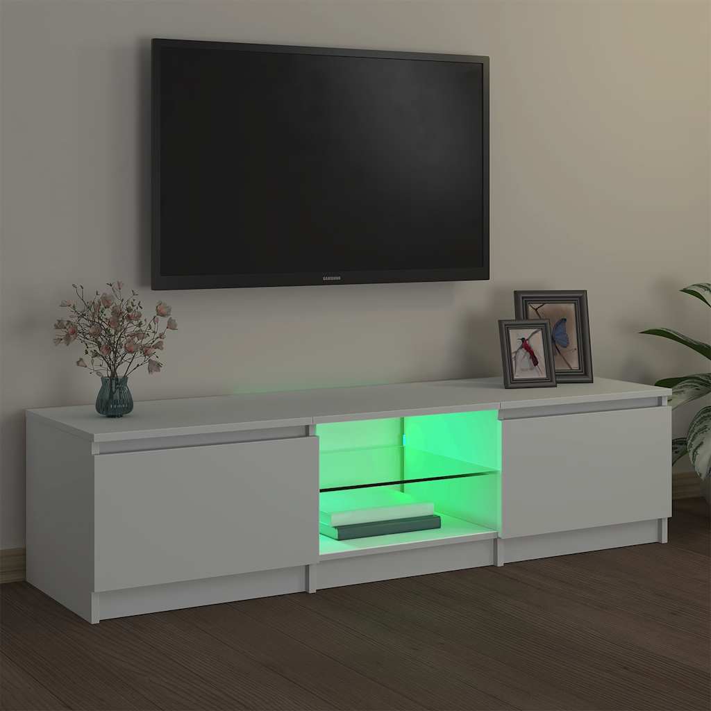 tv-skab med LED-lys 140x40x36 cm hvid