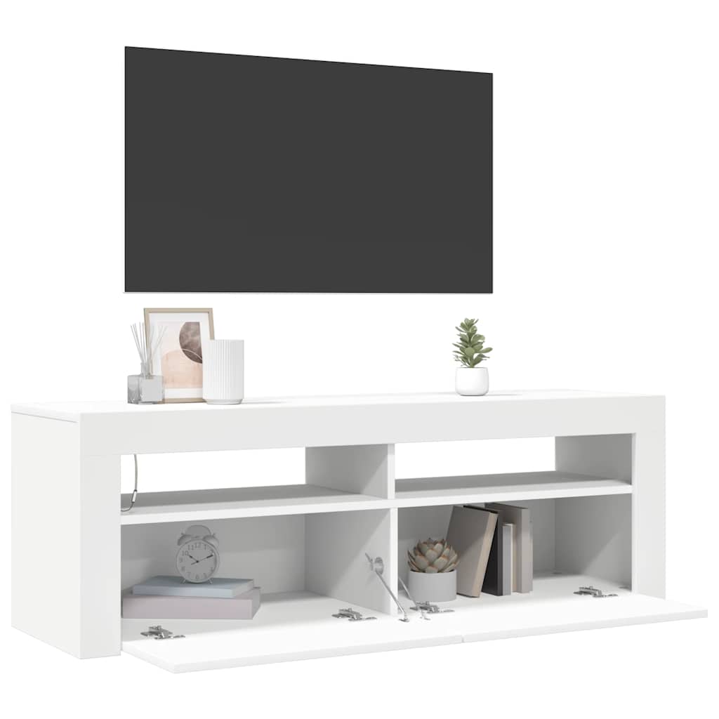 tv-skab med LED-lys 120x35x40 cm hvid