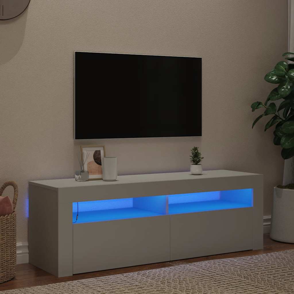tv-skab med LED-lys 120x35x40 cm hvid