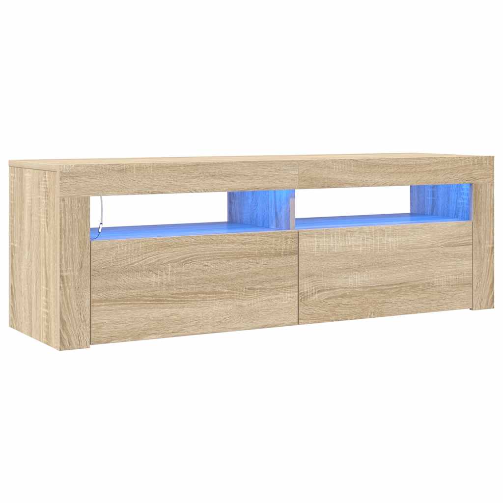 tv-bord med LED-lys 120x35x40 cm sonoma-eg