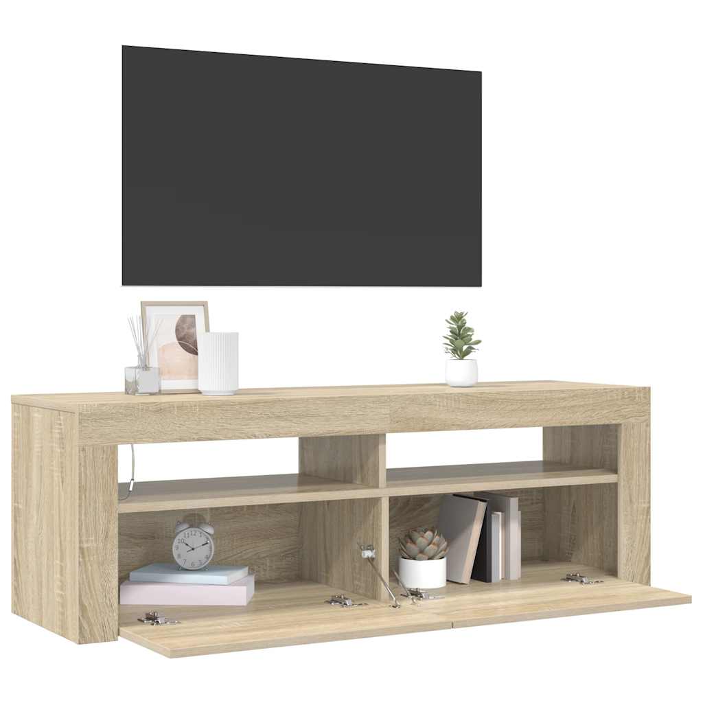 tv-bord med LED-lys 120x35x40 cm sonoma-eg