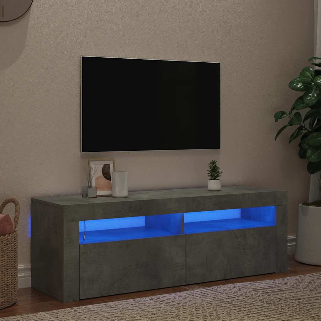 tv-bord med LED-lys 120x35x40 cm betongrå