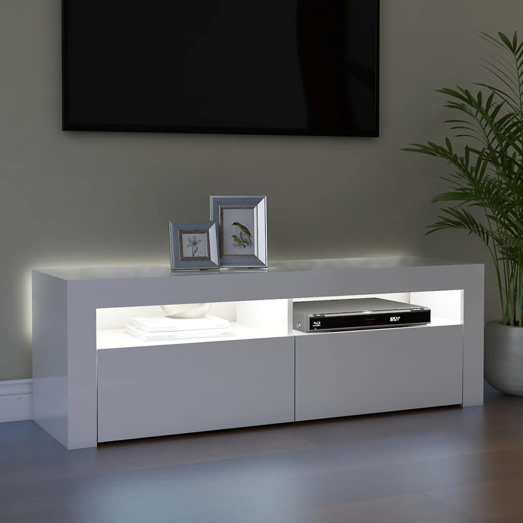 tv-skab med LED-lys 120x35x40 cm hvid højglans