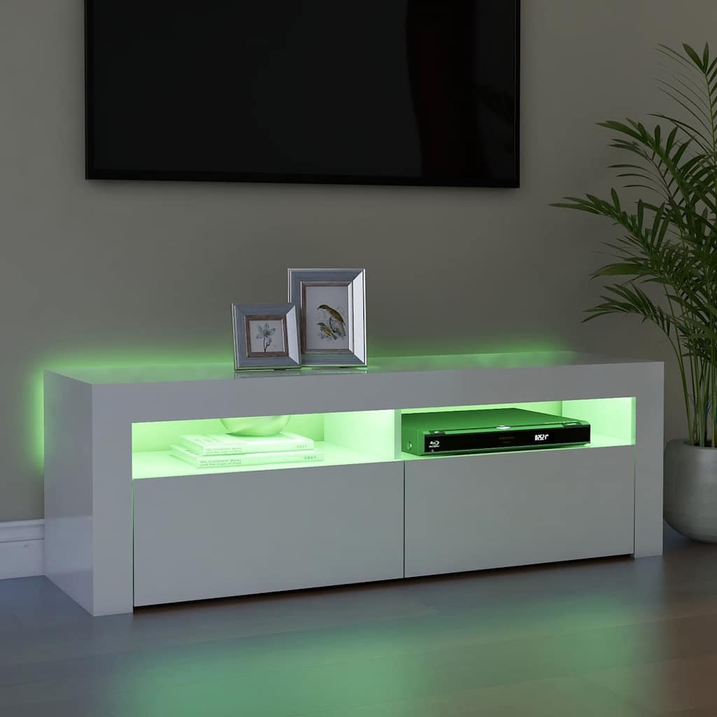 tv-skab med LED-lys 120x35x40 cm hvid højglans