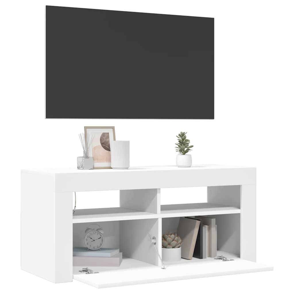 tv-skab med LED-lys 90x35x40 cm hvid
