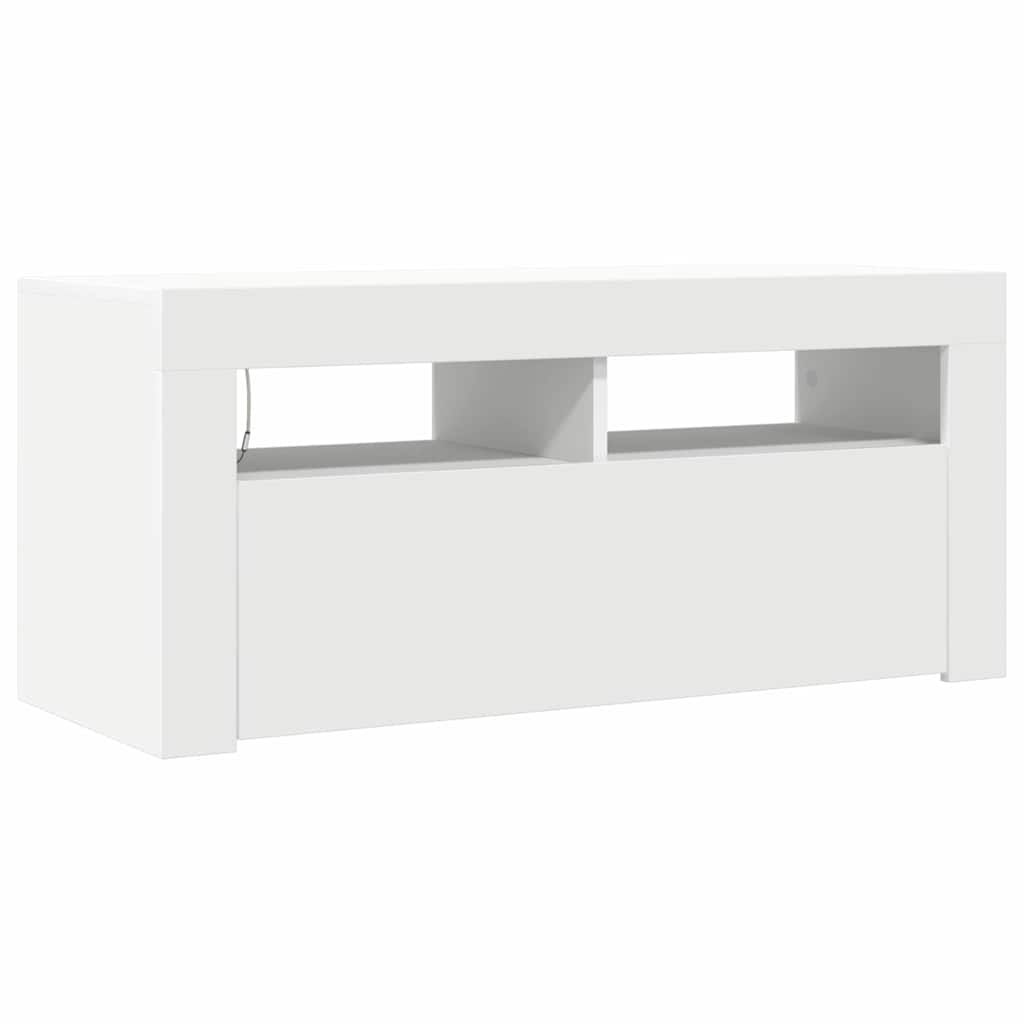 tv-skab med LED-lys 90x35x40 cm hvid