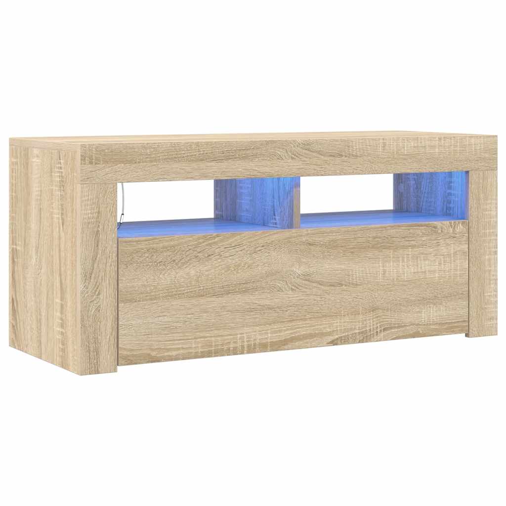 tv-bord med LED-lys 90x35x40 cm sonoma-eg
