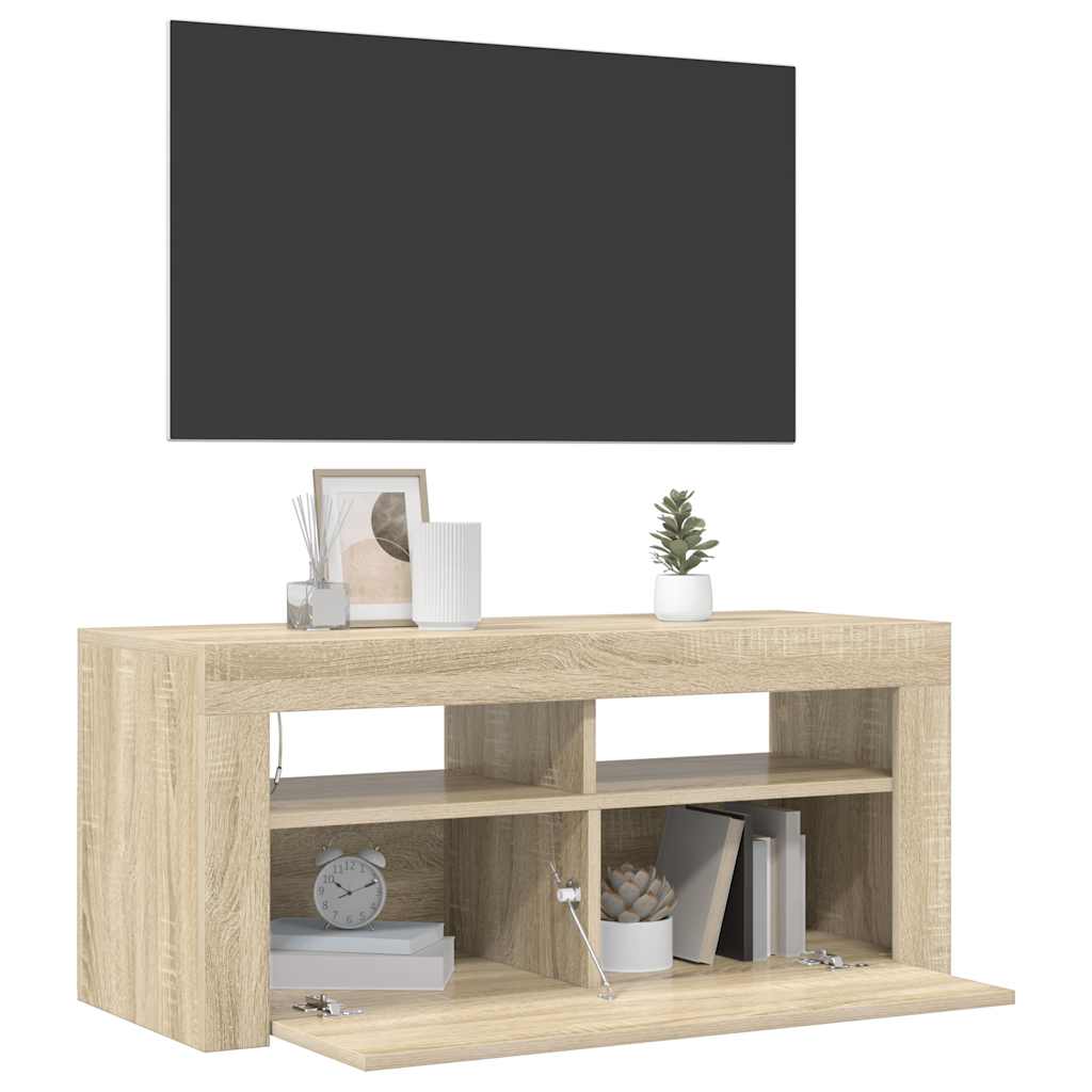 tv-bord med LED-lys 90x35x40 cm sonoma-eg
