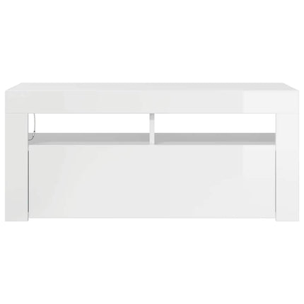 tv-skab med LED-lys 90x35x40 cm hvid højglans