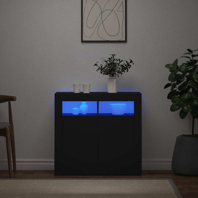 skænk med LED-lys 80x35x75 cm sort