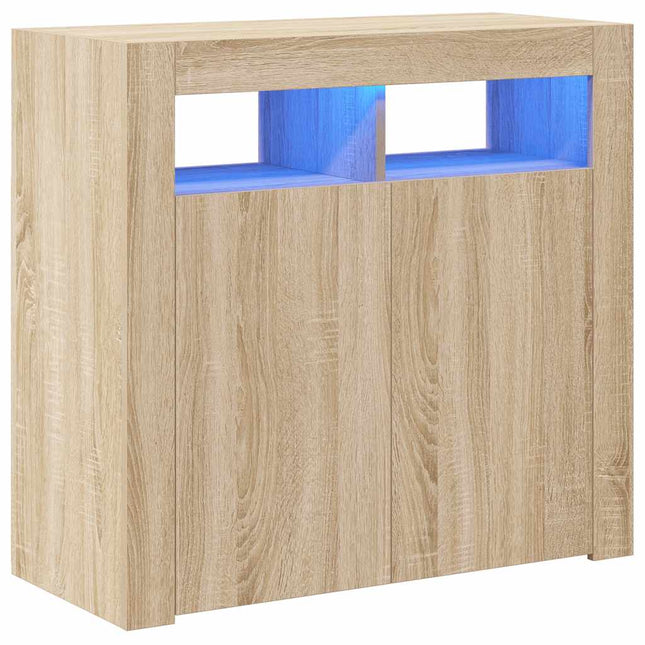 skænk med LED-lys 80x35x75 cm sonoma-eg