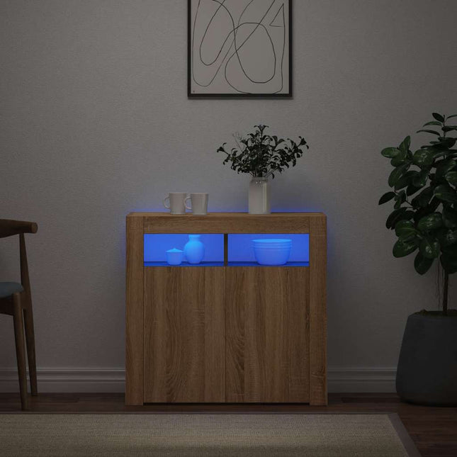 skænk med LED-lys 80x35x75 cm sonoma-eg
