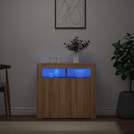 skænk med LED-lys 80x35x75 cm sonoma-eg